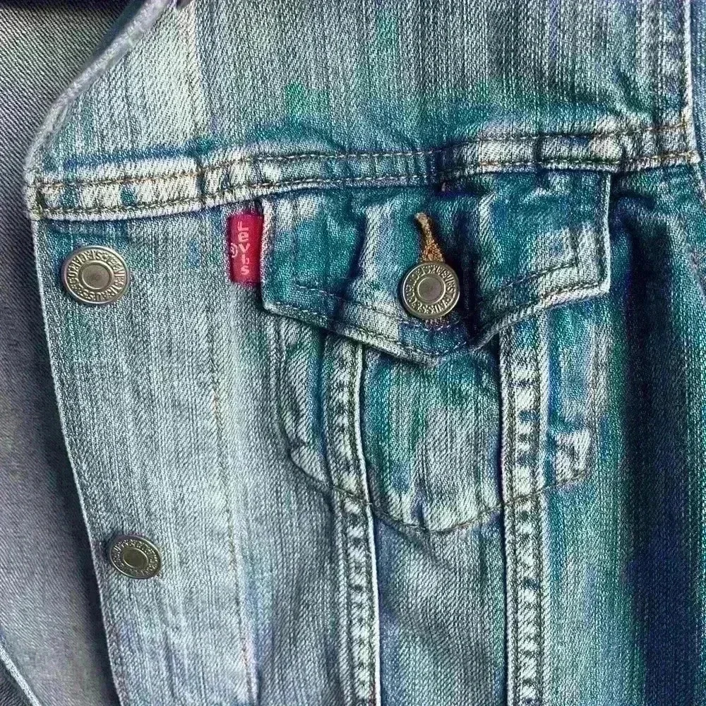 Levis Original Denim Trucker Jacket Blue  Cotton Button Up size XS - Picture 8 of 11